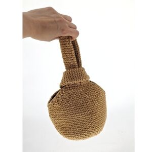 Handmade Crochet T Shirt Yarn Cross Strap Bag Tan bohemian summer travel hippie